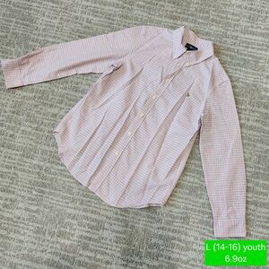 Ralph Lauren boy's long sleeve button down plaid top pink white black sz L 14-16